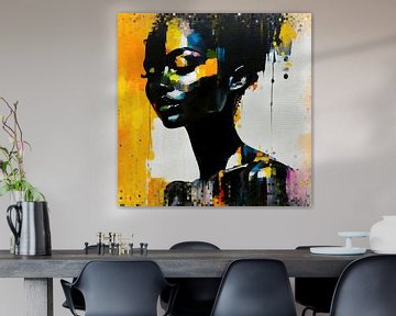 Vrouw Abstract | Abstract Portret in Zwart Geel van De Mooiste Kunst