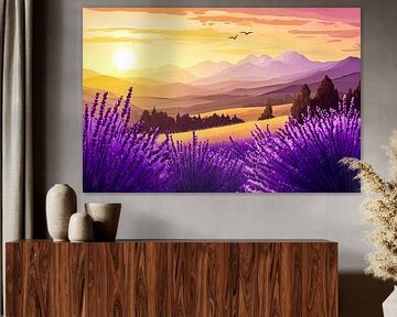 Champ de lavande dorée au coucher du soleil sur Art & Soul Creations