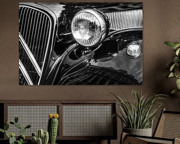 Citroën Traction Avant klassieke limousine auto detail in zwart en wit van Sjoerd van der Wal Fotografie