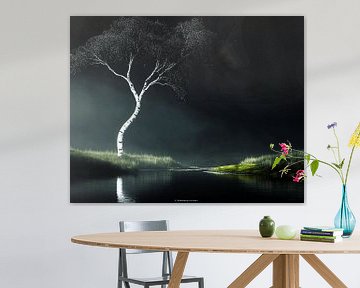 Mystieke Berk in Maanlicht van Karina Brouwer