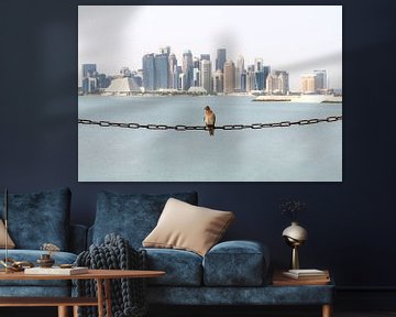 Duif siert de skyline van Doha, Qatar van Daisy Renders