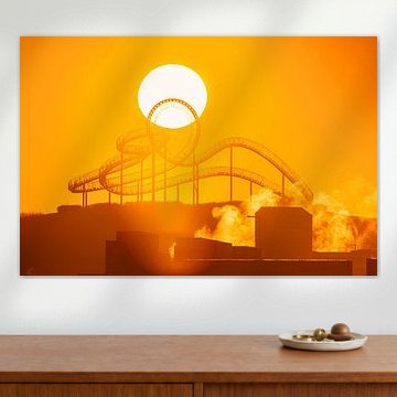 The Tiger and Turtle landmark in Duisburg in the golden light of sunrise.