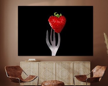 Een aardbei in hartvorm. van SO fotografie