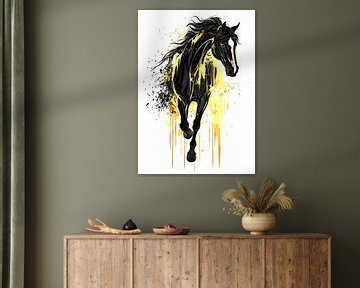 Black horse with yellow paint splashes by Pixelbull Design