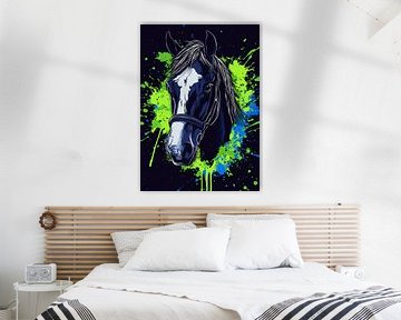 Expressive horse portrait in front of splashes of colour by Pixelbull Design