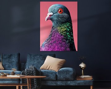 Regal Pigeon Majesty Levendig Realistisch Vogelportret Muurkunst van Ramy Salah Hefny