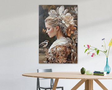 Bloem Vrouw | Gouden Bloemen met Vogel