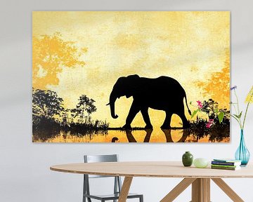 Elephant silhouette at sunset