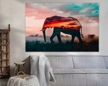 Elephant at colourful sunset by Art & Soul Creations