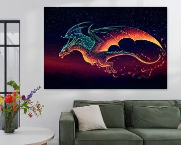 Neon draak in sterrenhemel van Art & Soul Creations