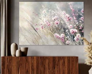 Zachte roze bloemen in gras van Art & Soul Creations
