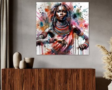Afrikaanse danseres aquarel #3 van Chromatic Fusion Studio
