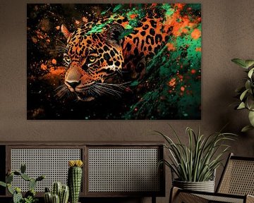 Kleurrijke jaguar met kunstspatten van Imperial Art House