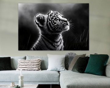 Black-and-white tiger cub portrait by Imperial Art House