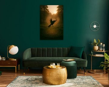 Verlichte Vogel in de Ochtendmist: Een Magische Ontwaking van But First Framing