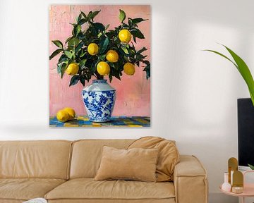 Sparkling Lemons in a Blue Vase: A Stylish Nature Decoration