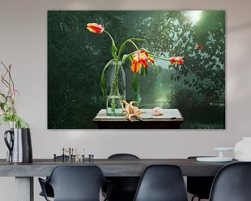 Still life French tulips on the River Meuse by Willy Sengers