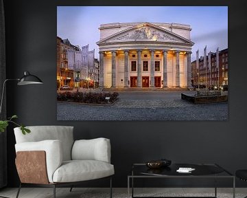 Theater Aken op het blauwe uur - architectuurpanorama met fisheye-effect van Rolf Schnepp