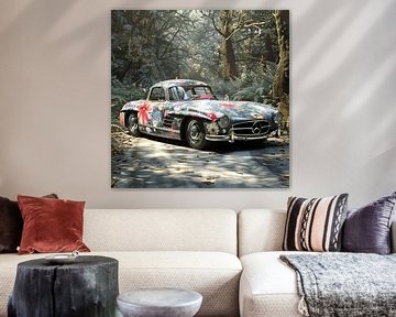 Mercedes Benz 300 SL Hippie Bloemen Oldtimer Bos Elegantie van gm_designs