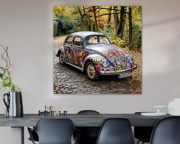 Volkswagen VW kever hippie bloemen vintage auto psychedelisch van gm_designs