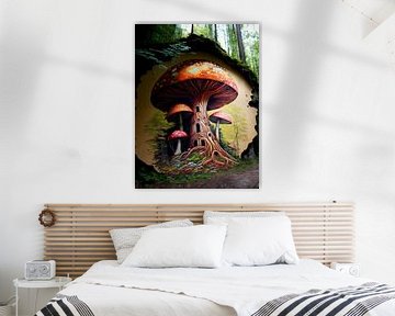 Sprookjeswereld bos paddenstoel huis paddenstoel mos wortels surrealistisch van gm_designs