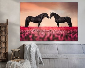 Hollandse tulpen met Friese paarden van Laura Dijkslag