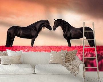 Dutch tulips with Friesian horses by Laura Dijkslag