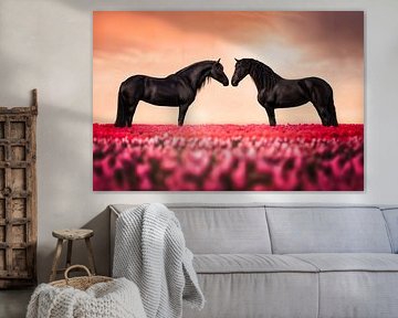 Dutch tulips with Friesian horses by Laura Dijkslag