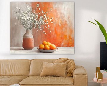 Modern Bloemen Stilleven | Vase of Silence, Fruitful Hues van Kunst Kriebels