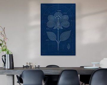 Vintage Floral Illustration on Blue Print by But First Framing