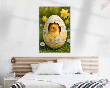 Schattig Kuiken in Gekleurd Paasei van But First Framing