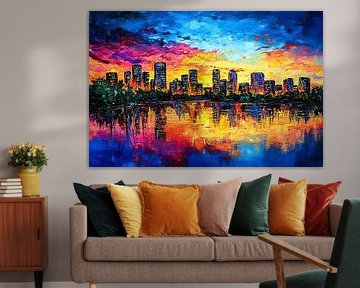 Kleurrijke skyline met reflecties