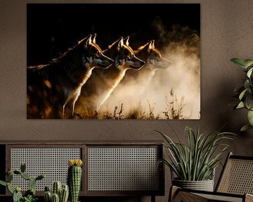 Wolven in een mistig landschap van Imperial Art House
