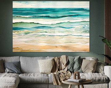 Aquarel zee en strand schilderij van Imperial Art House