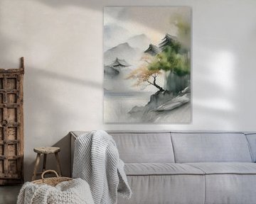 Serene Misty Japanese Mountain Landscape by Studio Pieternel