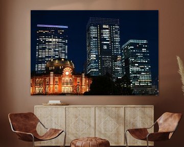 Tokio Station en Marunouchi Skyline bij nacht van Matthias Hauser