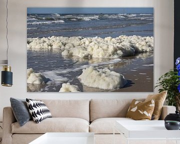 North Sea beach with sea foam. by Wim Jacobs