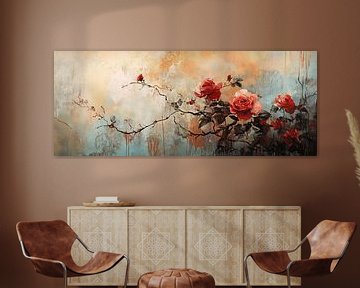Bloemenkunst | Sierlijke Rozen Takken van ARTEO Schilderijen