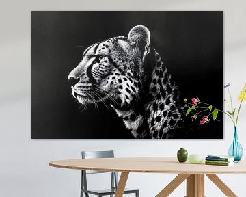 Black-and-white cheetah portrait art by Art & Soul Creations