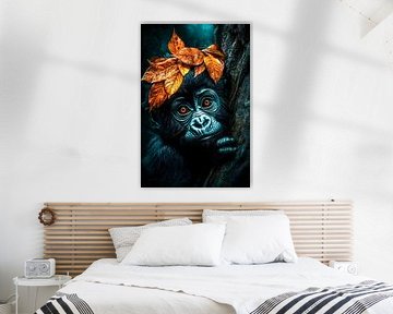 Gorilla with orange leaves by Art & Soul Creations