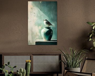 Vogel op vaas in zacht licht van Art & Soul Creations