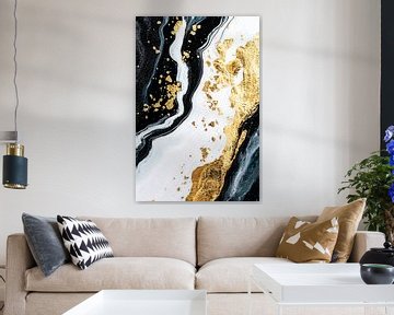 Abstract zwart-wit kunstwerk met goud van Imperial Art House