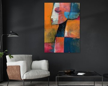 Vrouw met Oranje | Abstract Portret met Kleuren van Blikvanger Schilderijen