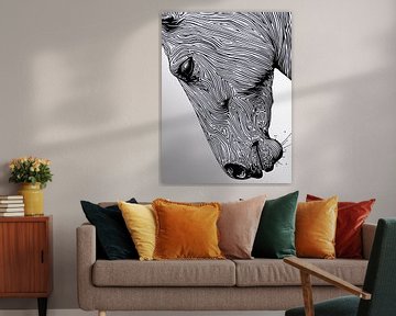 Flow of the Wild - Minimalistische lijn Art Paarden Muurprint van Ramy Salah Hefny