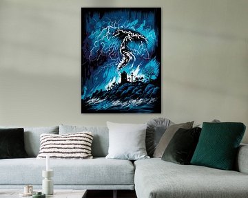 Blauwe Storm Bliksem Wolken Onweer Kustlandschap mystiek van gm_designs