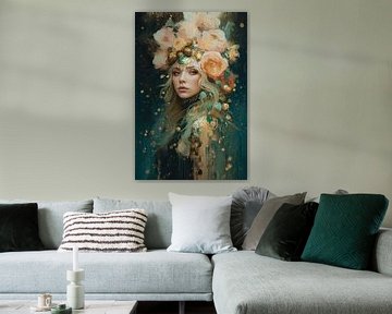 Portret, Bloemengodin geïnspireerd door Klimt  van Studio BB
