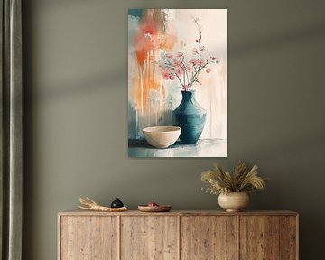 Turquoise vaas in aquarel no.5 van Studio BB