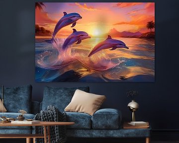 dauphins sautant dans la mer au coucher du soleil sur Jörg B. Schubert
