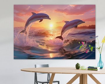 dauphins sautant dans la mer au coucher du soleil sur Jörg B. Schubert