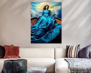 Surreal Frau schlafend blaues Kleid Ruhe Bewegung Kontrast von gm_designs